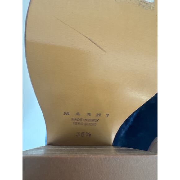 MARNI Velvet Block Heel Platform Block Heel Loafers in Blue, Size 36.5 - Picture 6 of 9